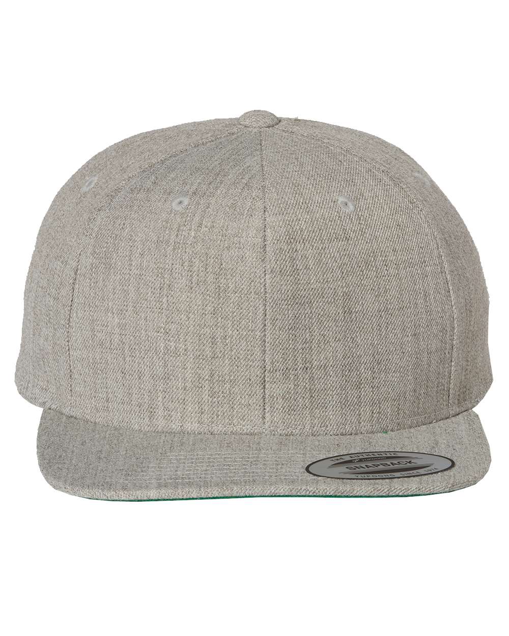 Front View of Heather Grey Premium Flat Bill Snapback Cap - 6089M