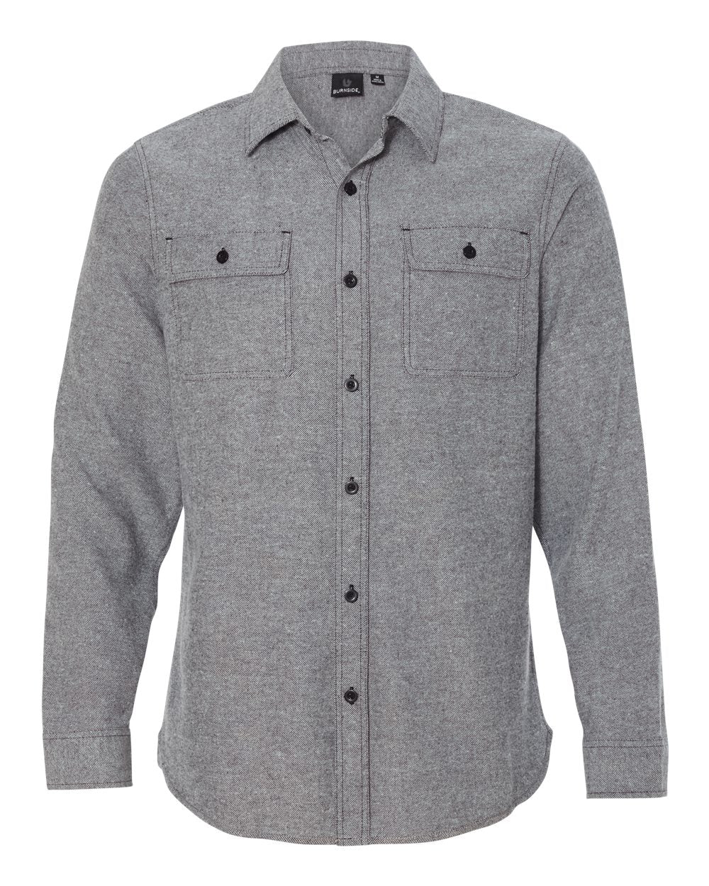 Front View of Heather Grey Solid Flannel Shirt - 8200