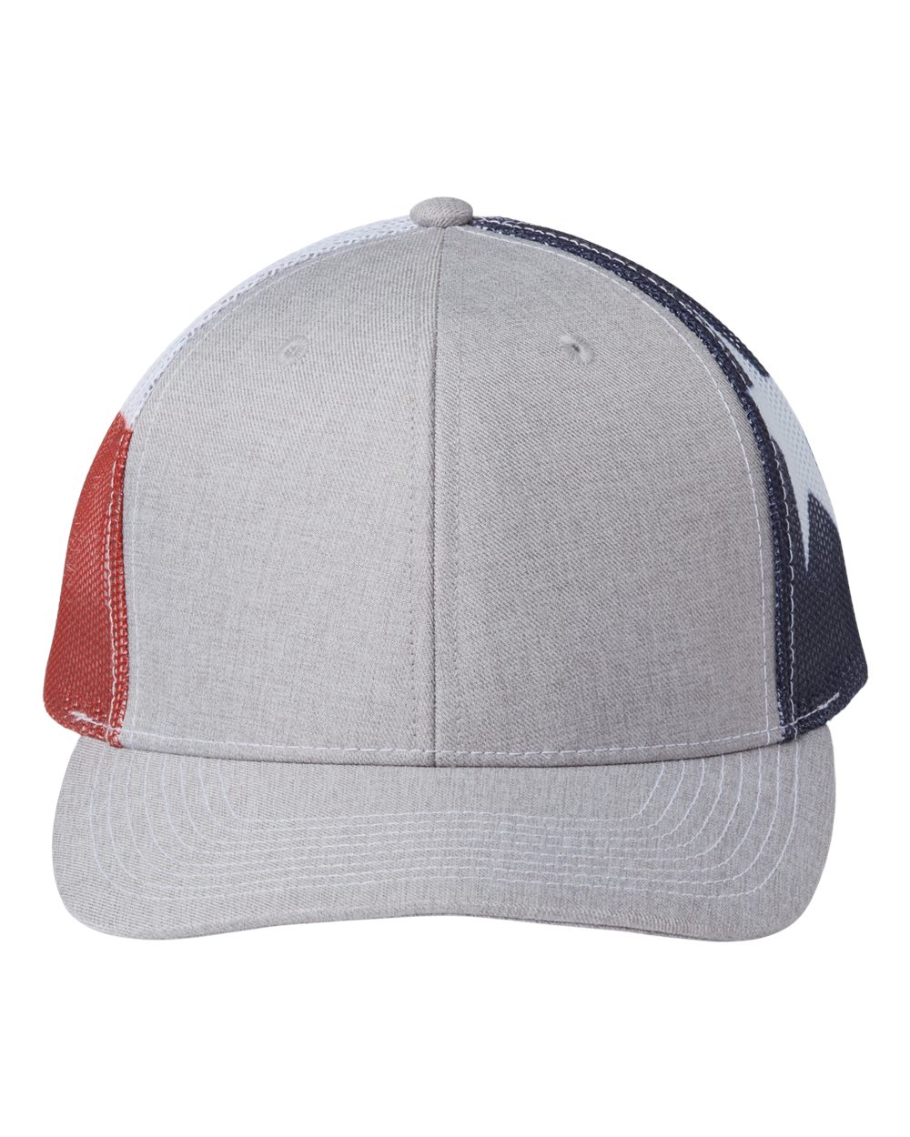 Front View of Heather Grey/ Texas Flag Printed Mesh Trucker Cap - S700M