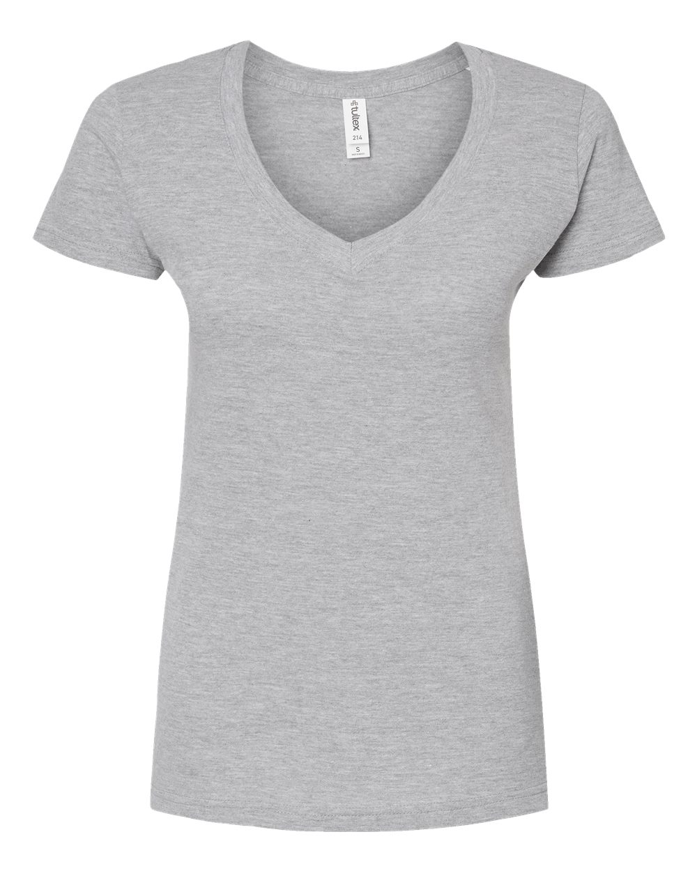 Front View of Heather Grey Women's Fine Jersey V-Neck T-Shirt - 214