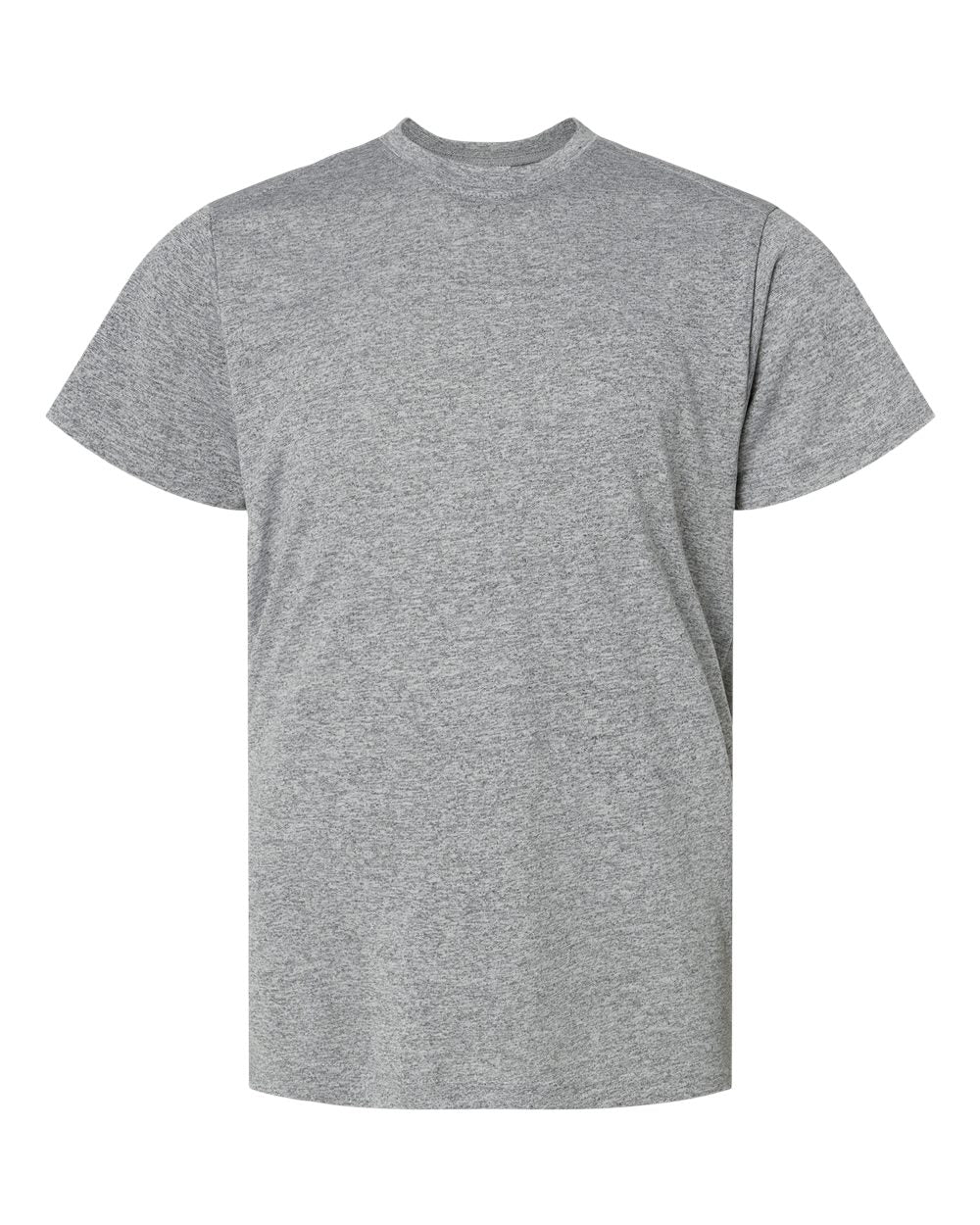 Front View of Heather Grey Youth Islander Performance T-Shirt - 208Y