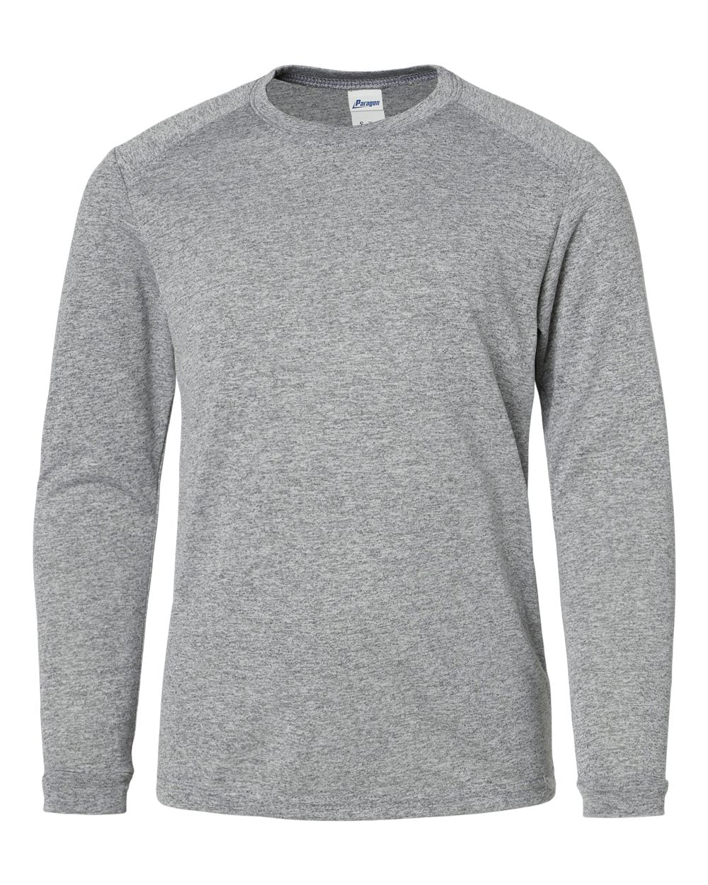 Front View of Heather Grey Youth Long Islander Performance Long Sleeve T-Shirt - 218Y