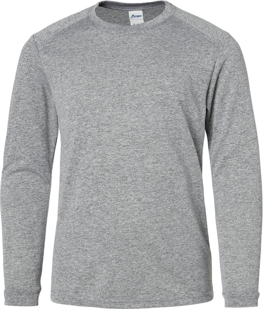 Front View of Heather Grey Youth Long Islander Performance Long Sleeve T-Shirt - 218Y