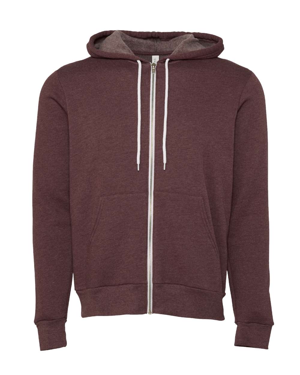Front View of Heather Maroon Sponge Fleece Full-Zip Hoodie - 3739