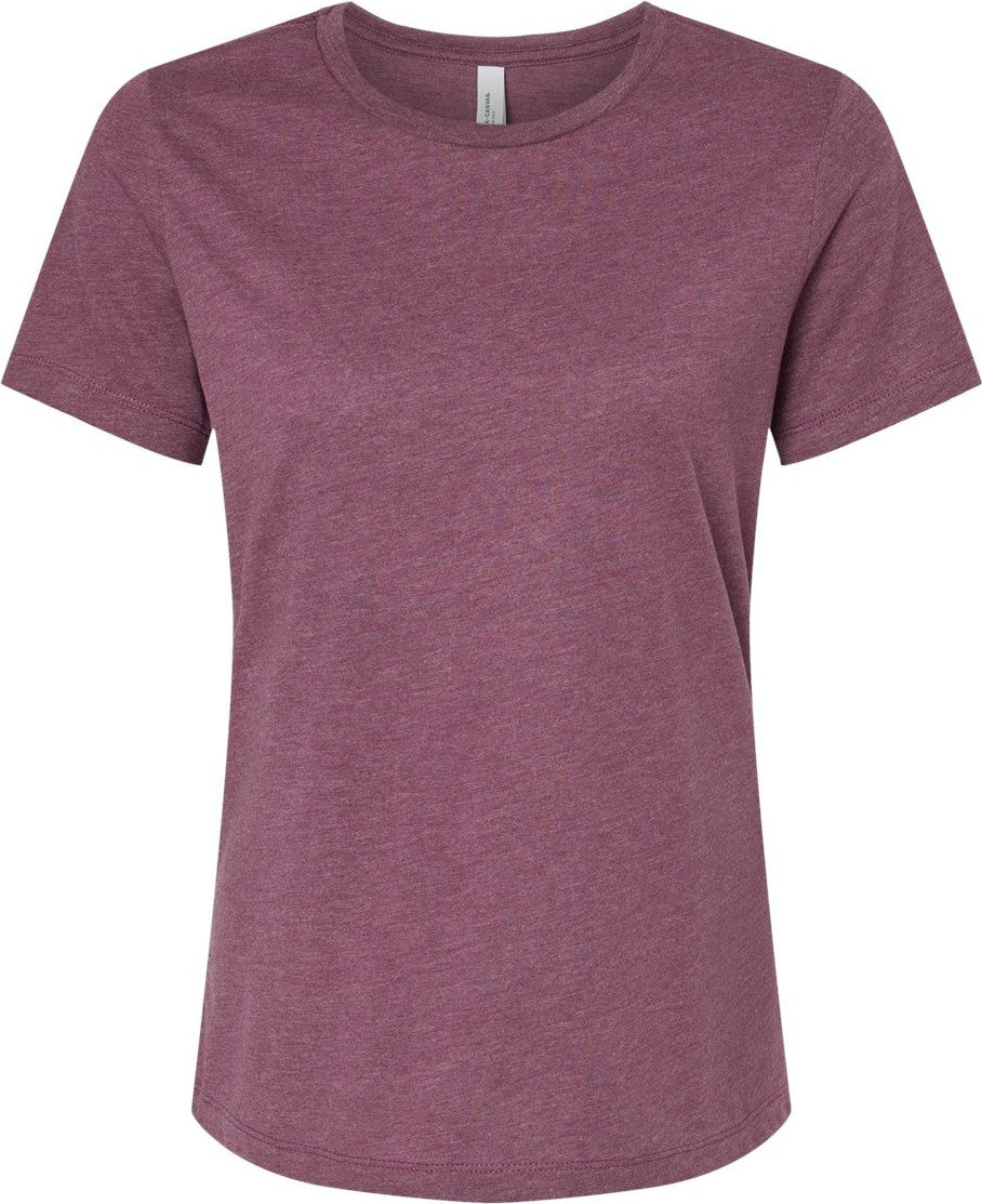 Front View of Heather Maroon Women’s Relaxed Fit Heather CVC Tee - 6400CVC