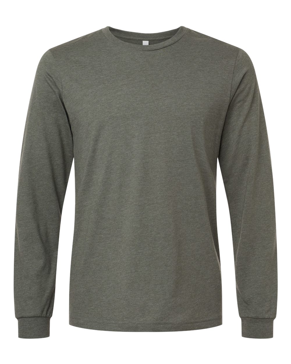 Front View of Heather Military Green Heather CVC Long Sleeve Tee - 3501CVC