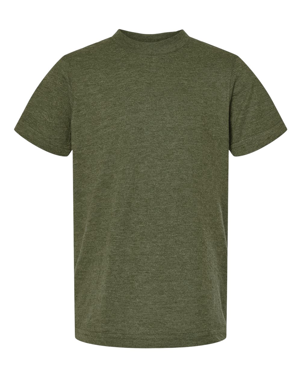 Front View of Heather Military Green Youth Fine Jersey T-Shirt - 235