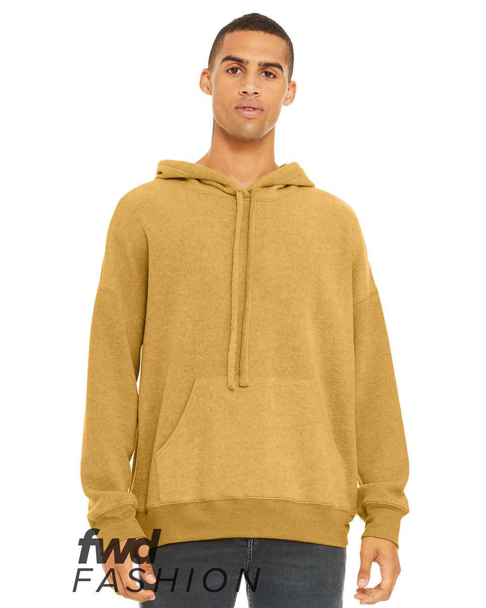 Front View of Heather Mustard FWD Fashion Sueded Fleece Hoodie - 3329