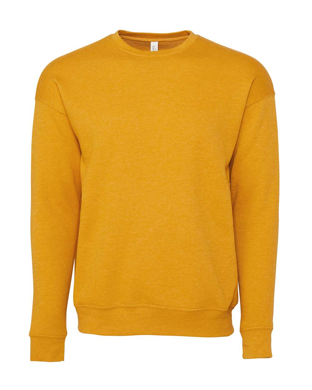 Front View of Heather Mustard Sponge Fleece Drop Shoulder Crewneck Sweatshirt - 3945