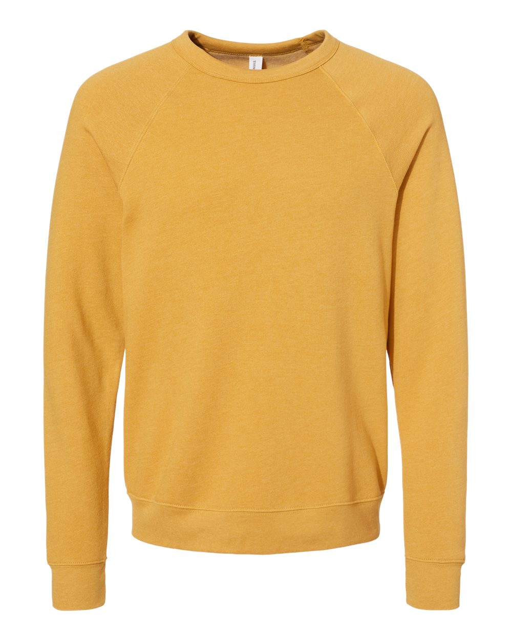 Front View of Heather Mustard Sponge Fleece Raglan Crewneck Sweatshirt - 3901