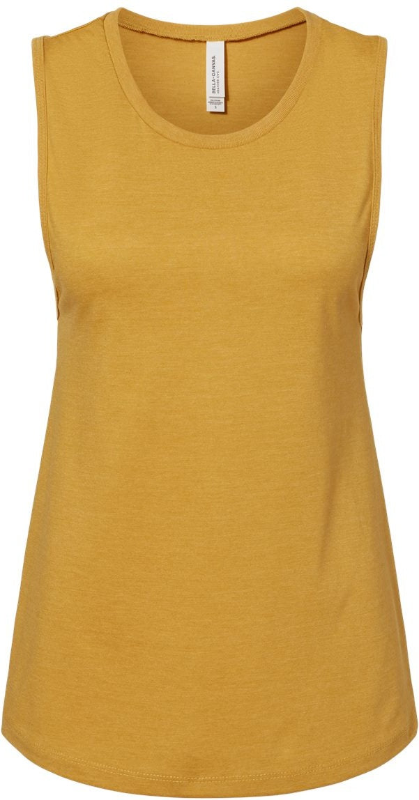 Front View of Heather Mustard Women's Jersey Muscle Tank - 6003