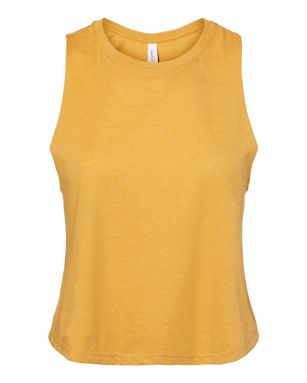Front View of Heather Mustard Women's Racerback Crop Tank - 6682