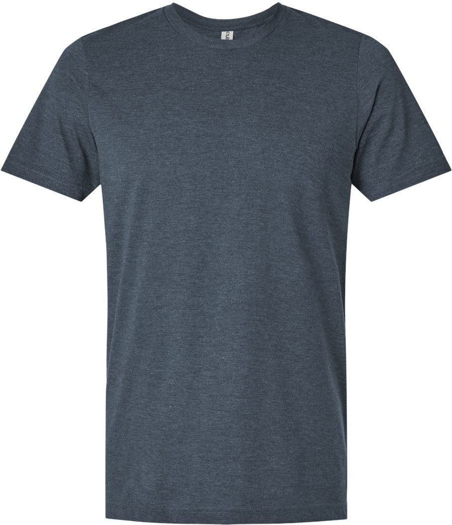 Front View of Heather Navy Blue Combed CVC T-Shirt - 602CVC