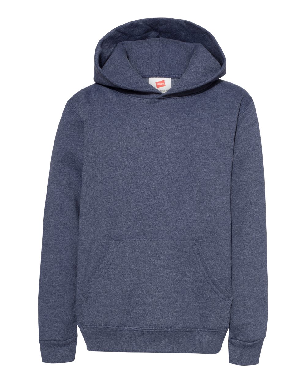 Front View of Heather Navy Ecosmart® Youth Hooded Sweatshirt - P473