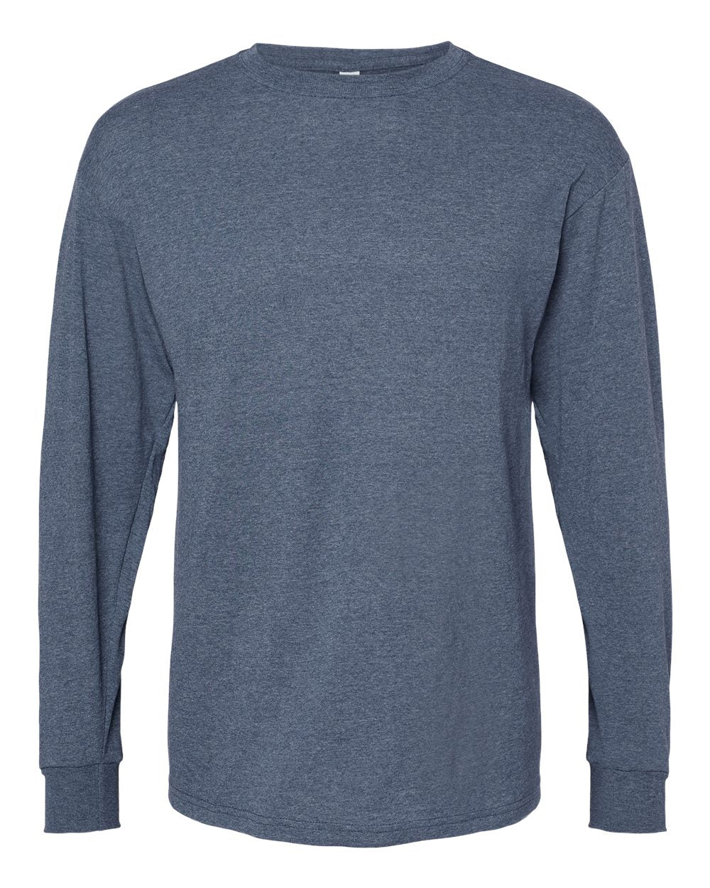 Front View of Heather Navy Gold Soft Touch Long Sleeve T-Shirt - 4820