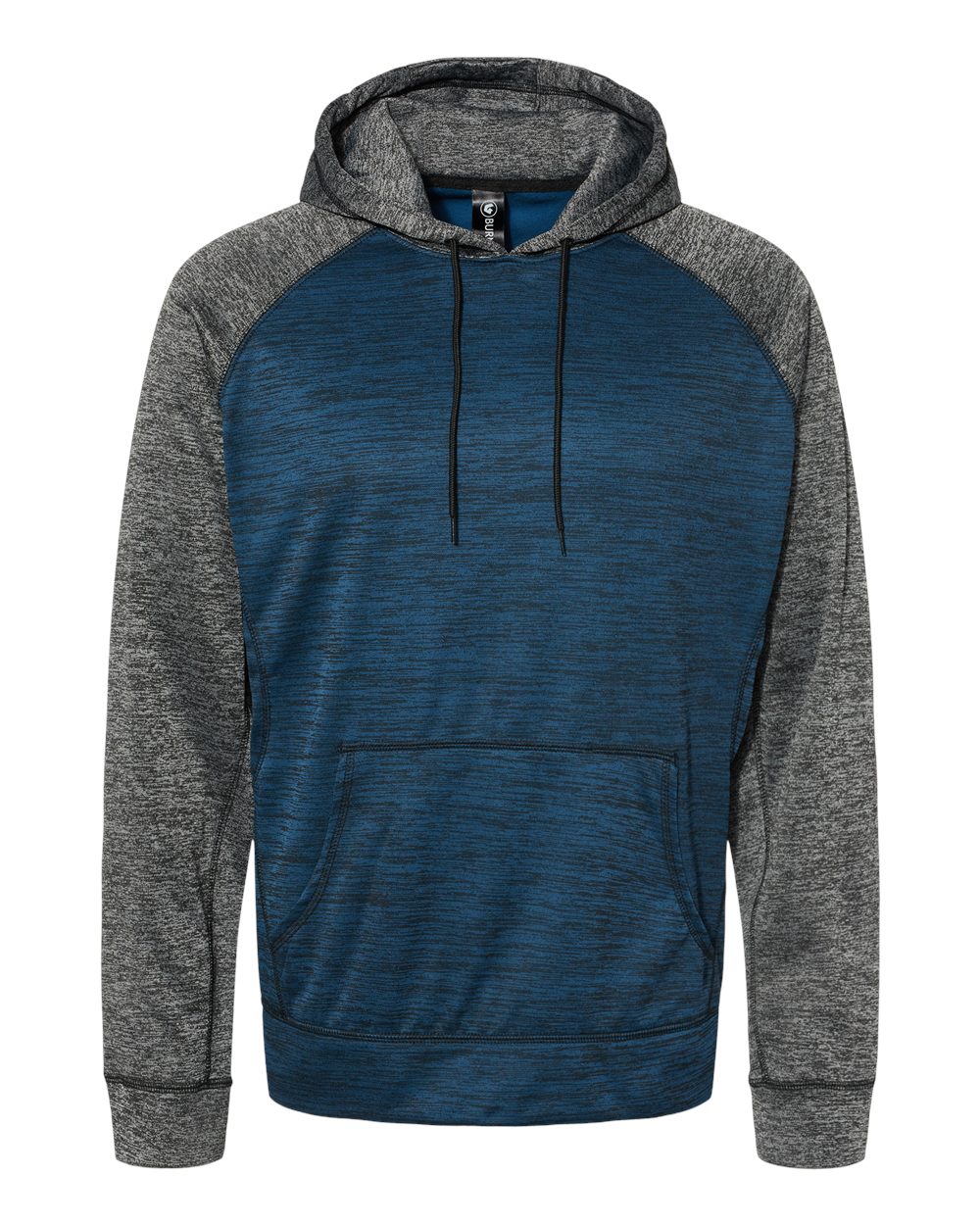 Front View of Heather Navy/ Heather Charcoal Performance Raglan Pullover Sweatshirt - 8670