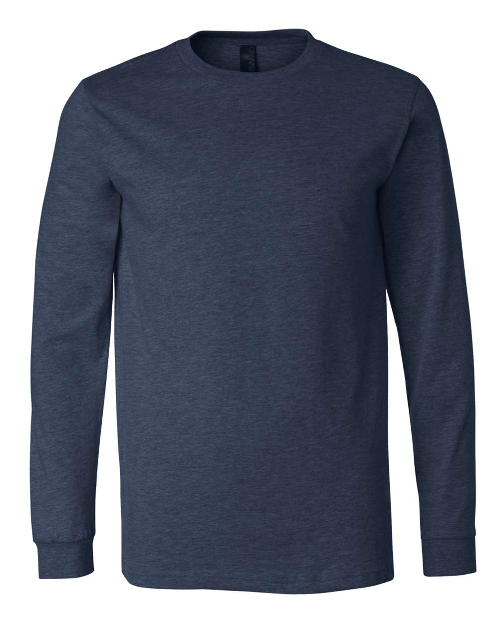 Front View of Heather Navy Heather CVC Long Sleeve Tee - 3501CVC