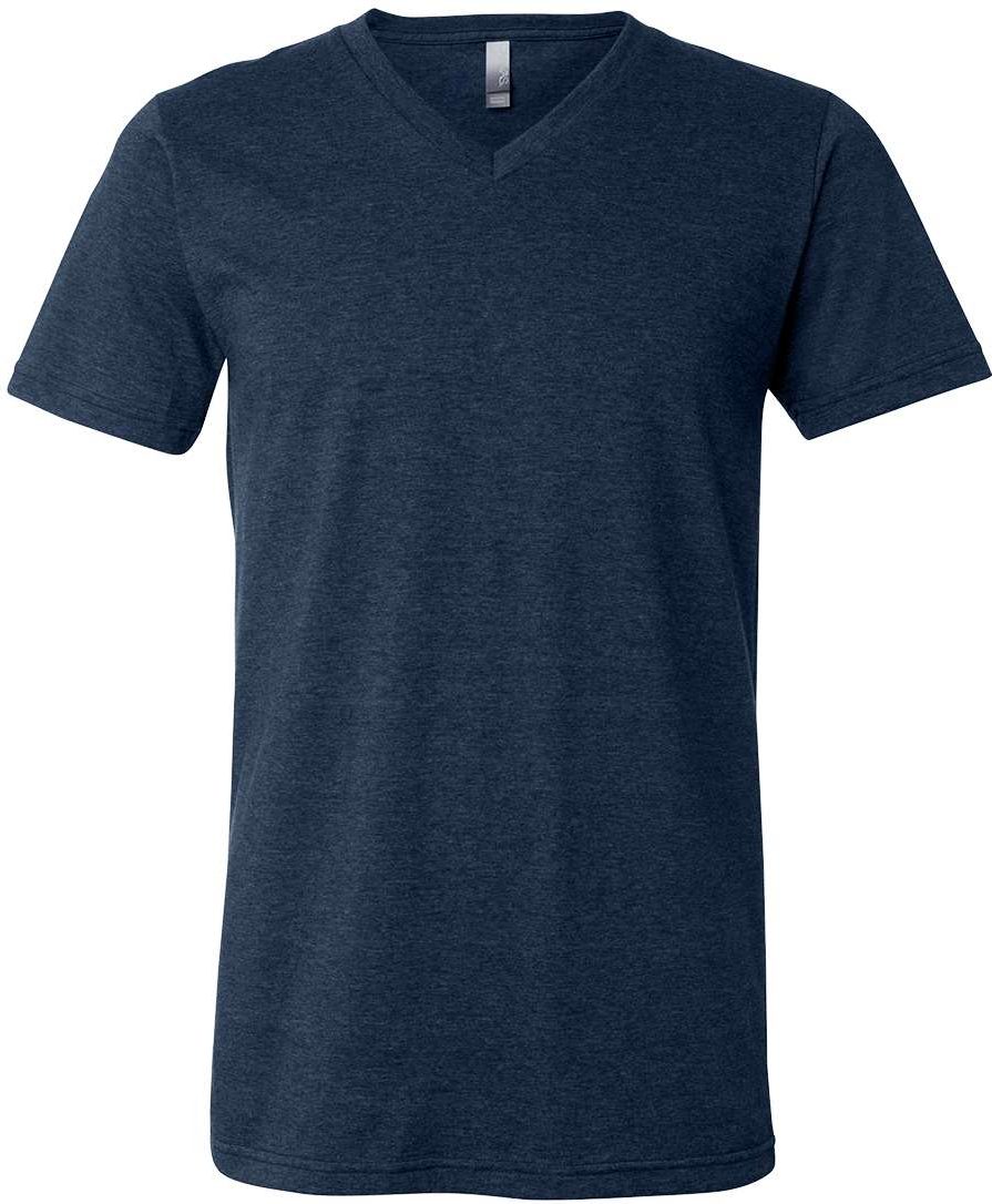 Front View of Heather Navy Heather CVC V-Neck Tee - 3005CVC