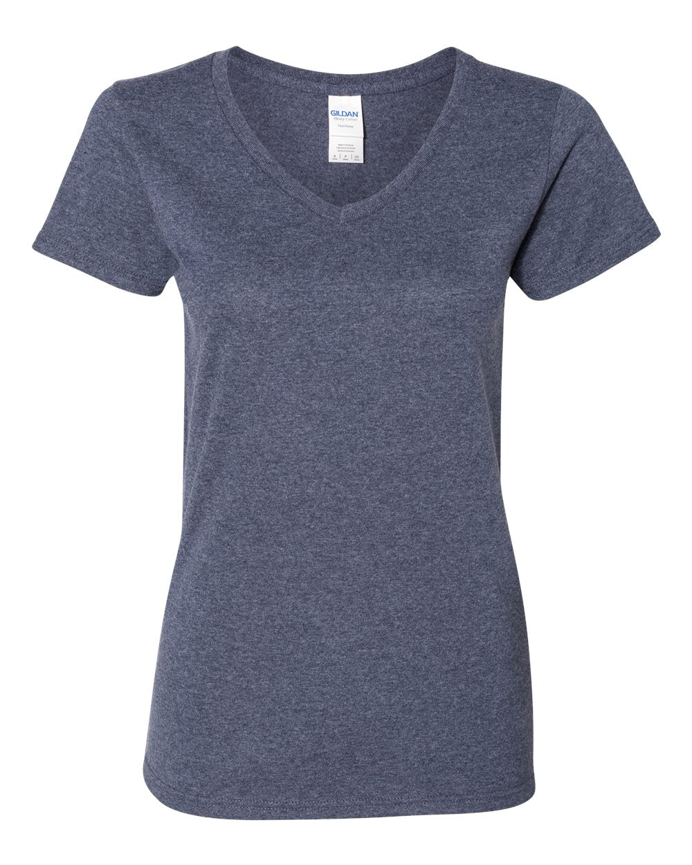 Front View of Heather Navy Heavy Cotton™ Women’s V-Neck T-Shirt - 5V00L