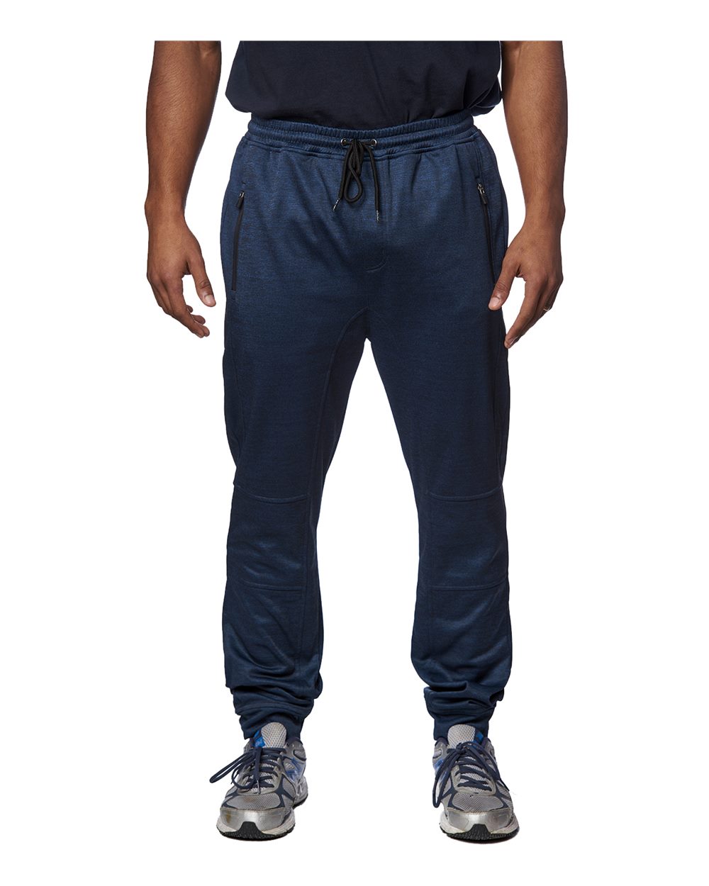 Front View of Heather Navy Performance Fleece Joggers - 8801
