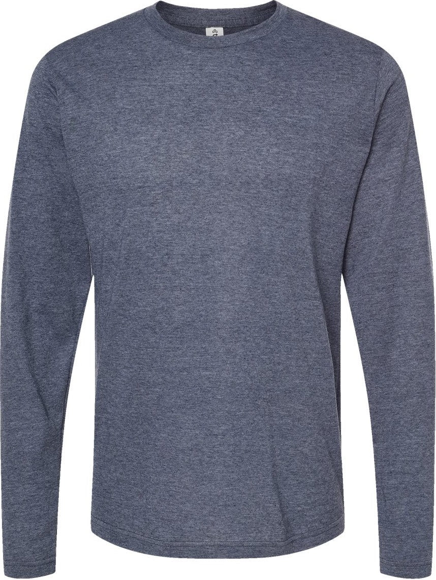 Front View of Heather Navy Poly-Rich Long Sleeve T-Shirt - 242