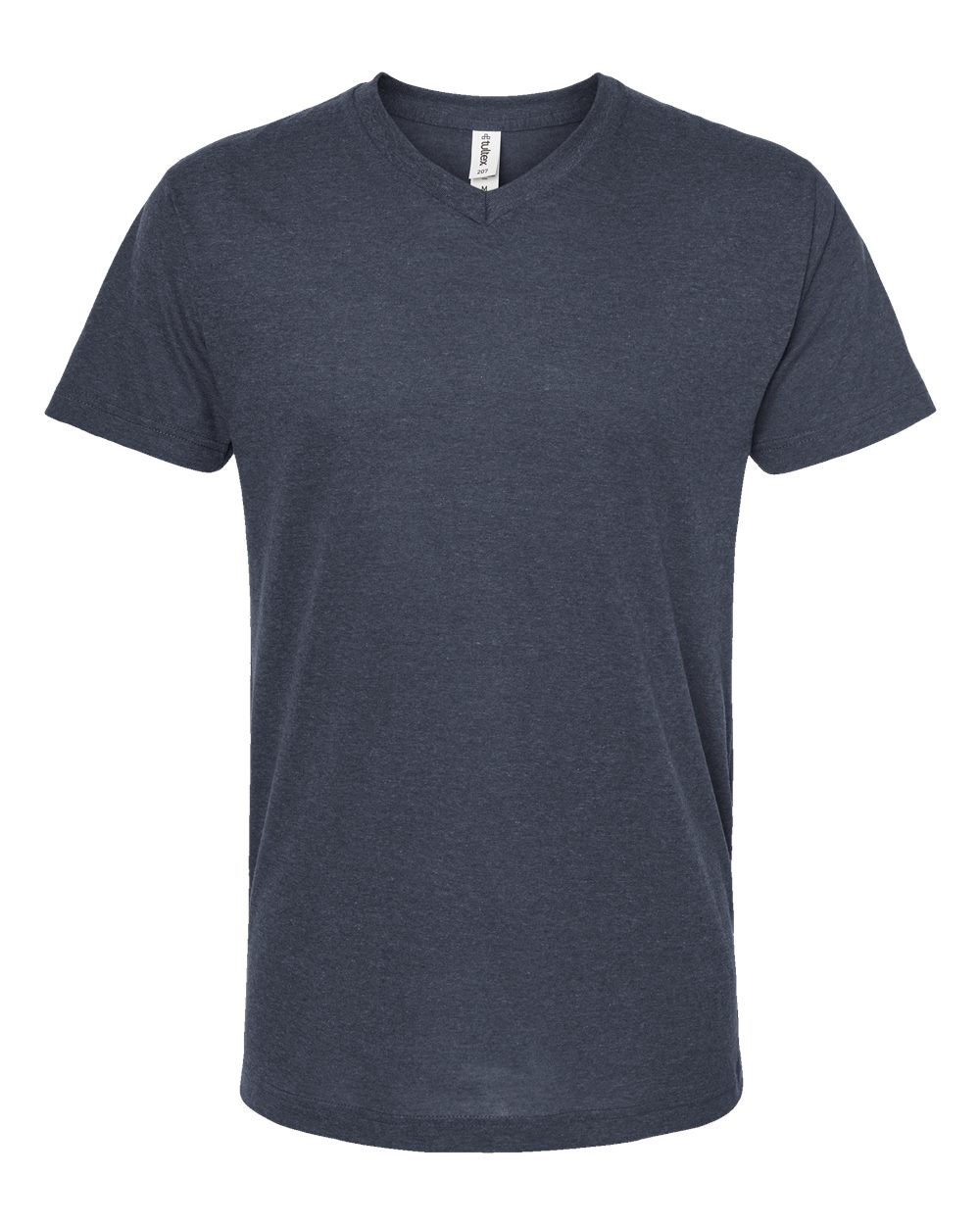 Front View of Heather Navy Poly-Rich V-Neck T-Shirt - 207