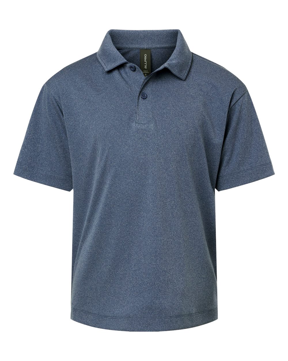 Front View of Heather Navy Pro-Lock Youth Performance Polo - 41800Y