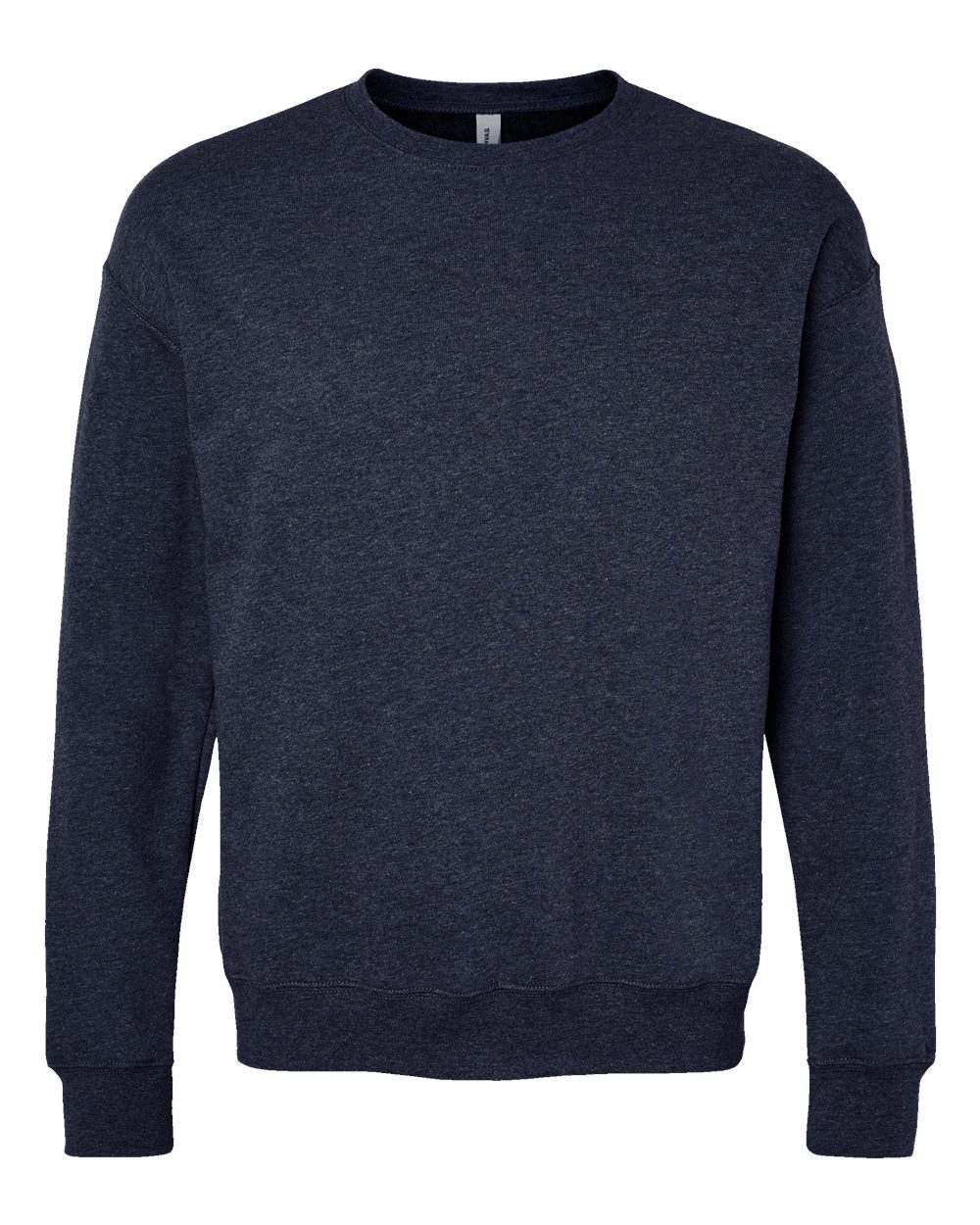 Front View of Heather Navy Sponge Fleece Drop Shoulder Crewneck Sweatshirt - 3945