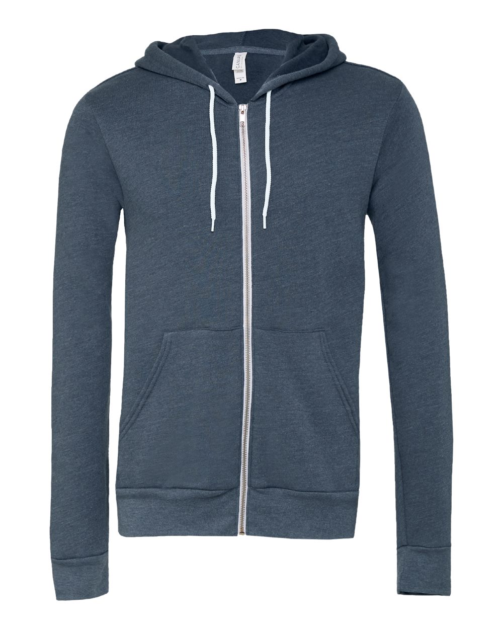 Front View of Heather Navy Sponge Fleece Full-Zip Hoodie - 3739