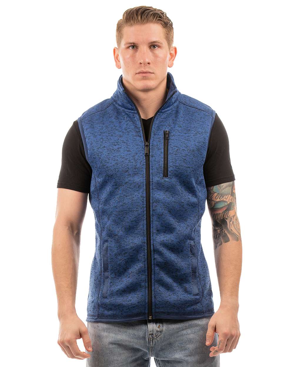 Front View of Heather Navy Sweater Knit Vest - 3910