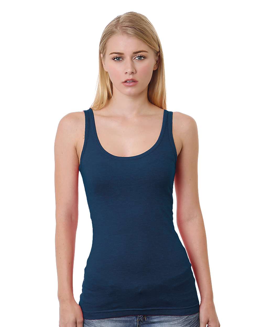 Front View of Heather Navy Women's USA-Made Tank Top - 3410