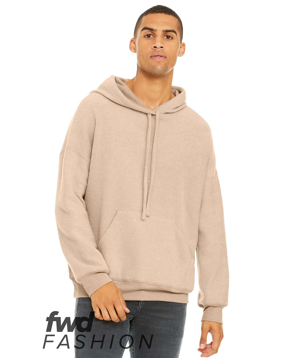 Front View of Heather Oat FWD Fashion Sueded Fleece Hoodie - 3329