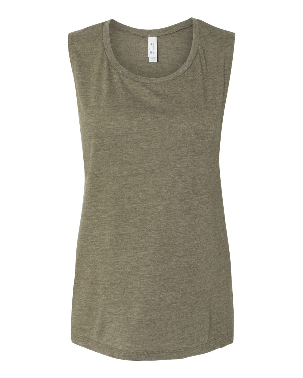 Front View of Heather Olive Women's Flowy Scoop Muscle Tank - 8803