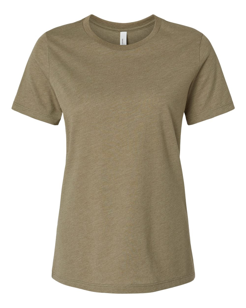 Front View of Heather Olive Women’s Relaxed Fit Heather CVC Tee - 6400CVC