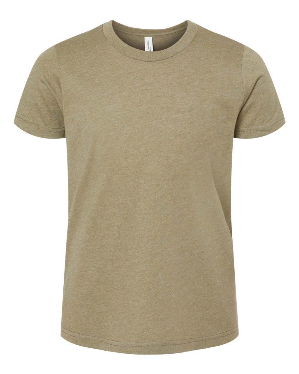 Front View of Heather Olive Youth CVC Jersey Tee - 3001YCVC
