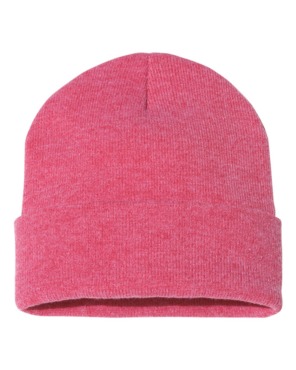 Front View of Heather Red 12" Solid Cuffed Beanie - SP12
