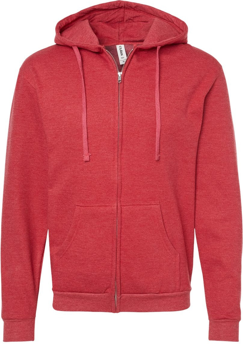 Front View of Heather Red Full-Zip Hooded Sweatshirt - 331