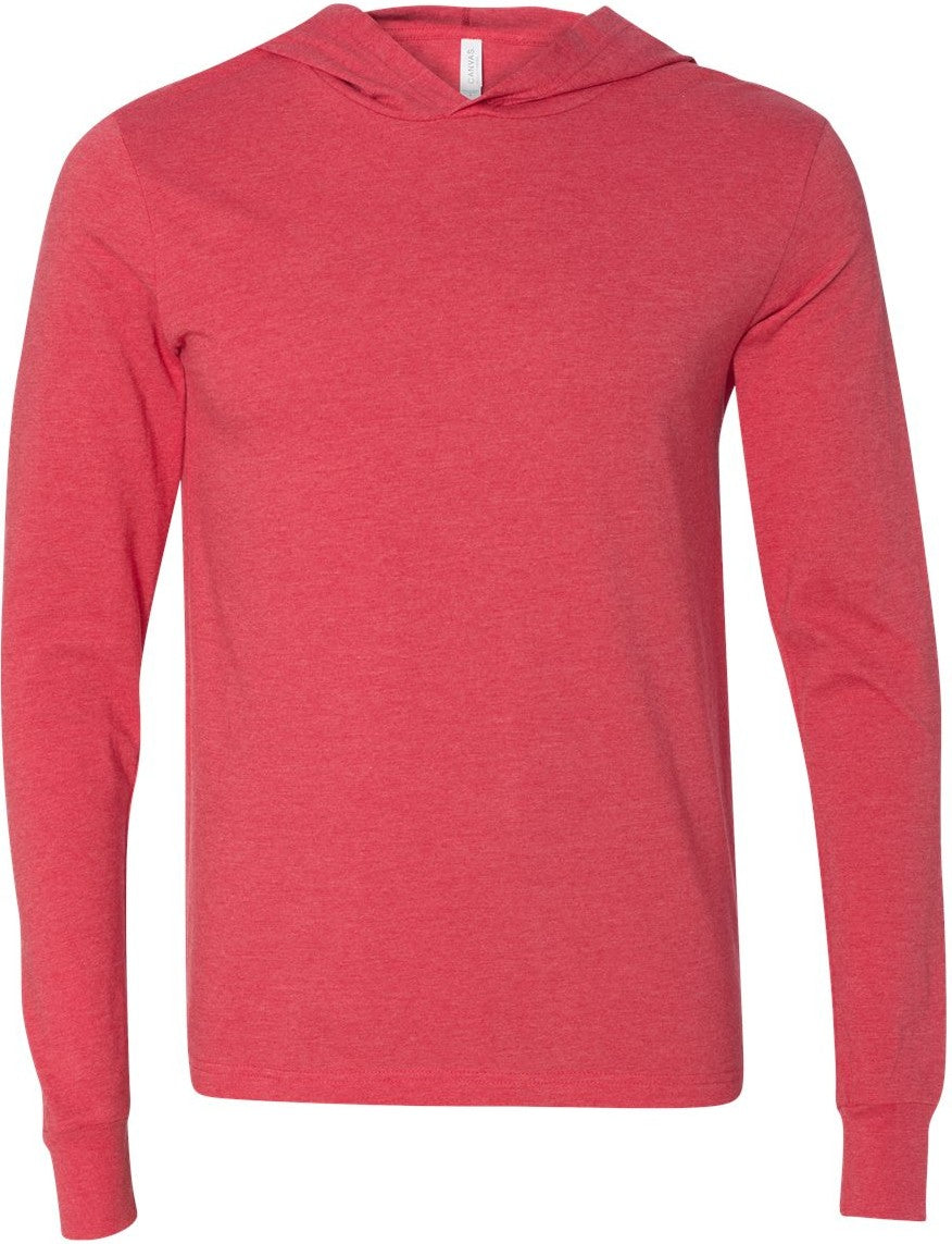 Front View of Heather Red Jersey Hooded Long Sleeve Tee - 3512