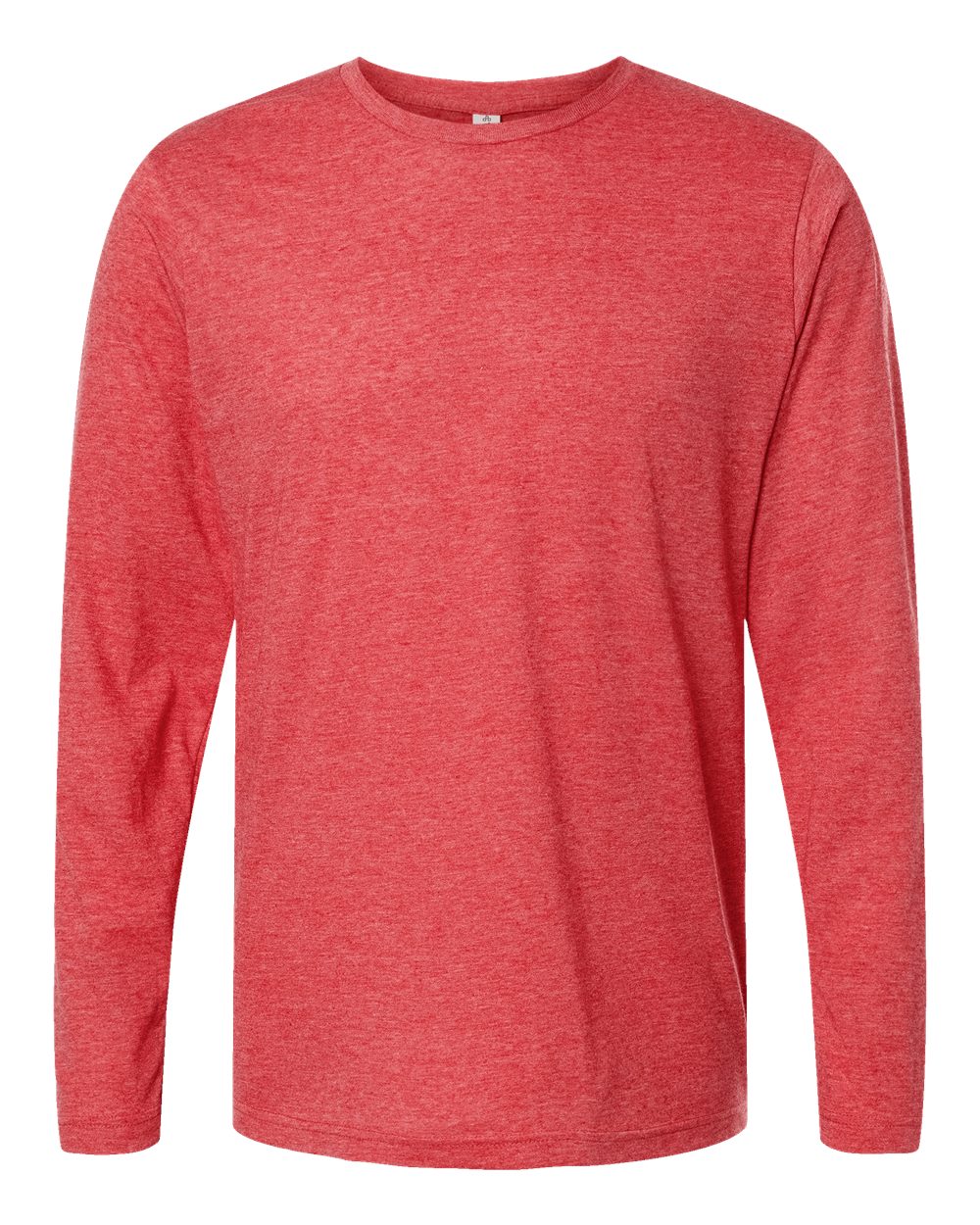 Front View of Heather Red Poly-Rich Long Sleeve T-Shirt - 242