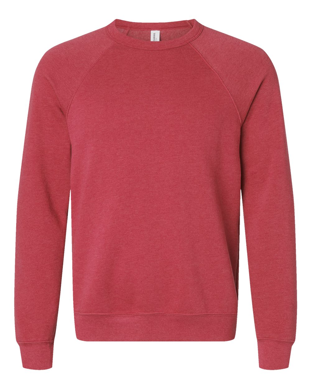 Front View of Heather Red Sponge Fleece Raglan Crewneck Sweatshirt - 3901