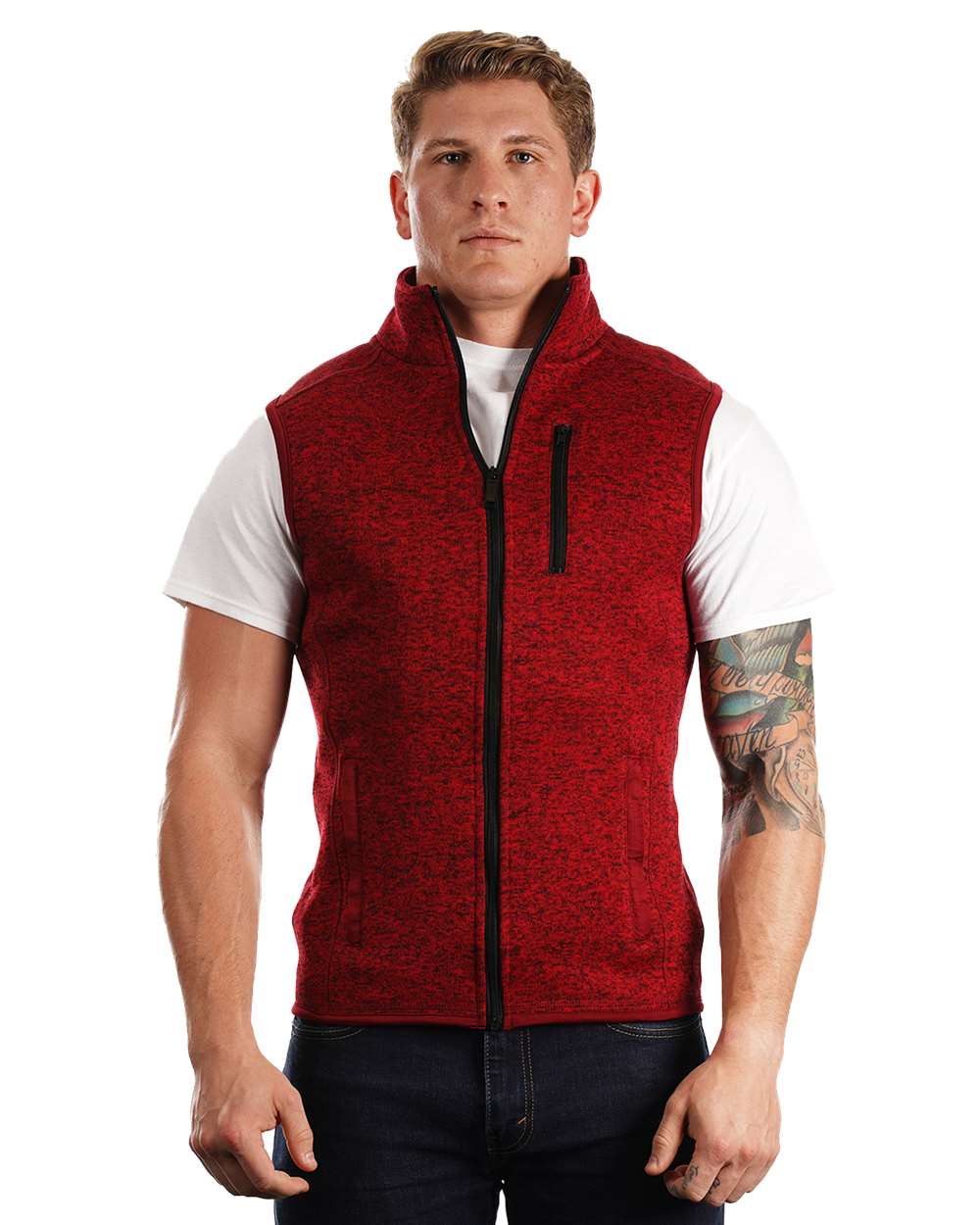 Front View of Heather Red Sweater Knit Vest - 3910