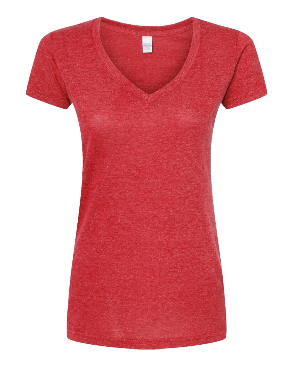 Front View of Heather Red Women's Poly-Rich V-Neck T-Shirt - 244