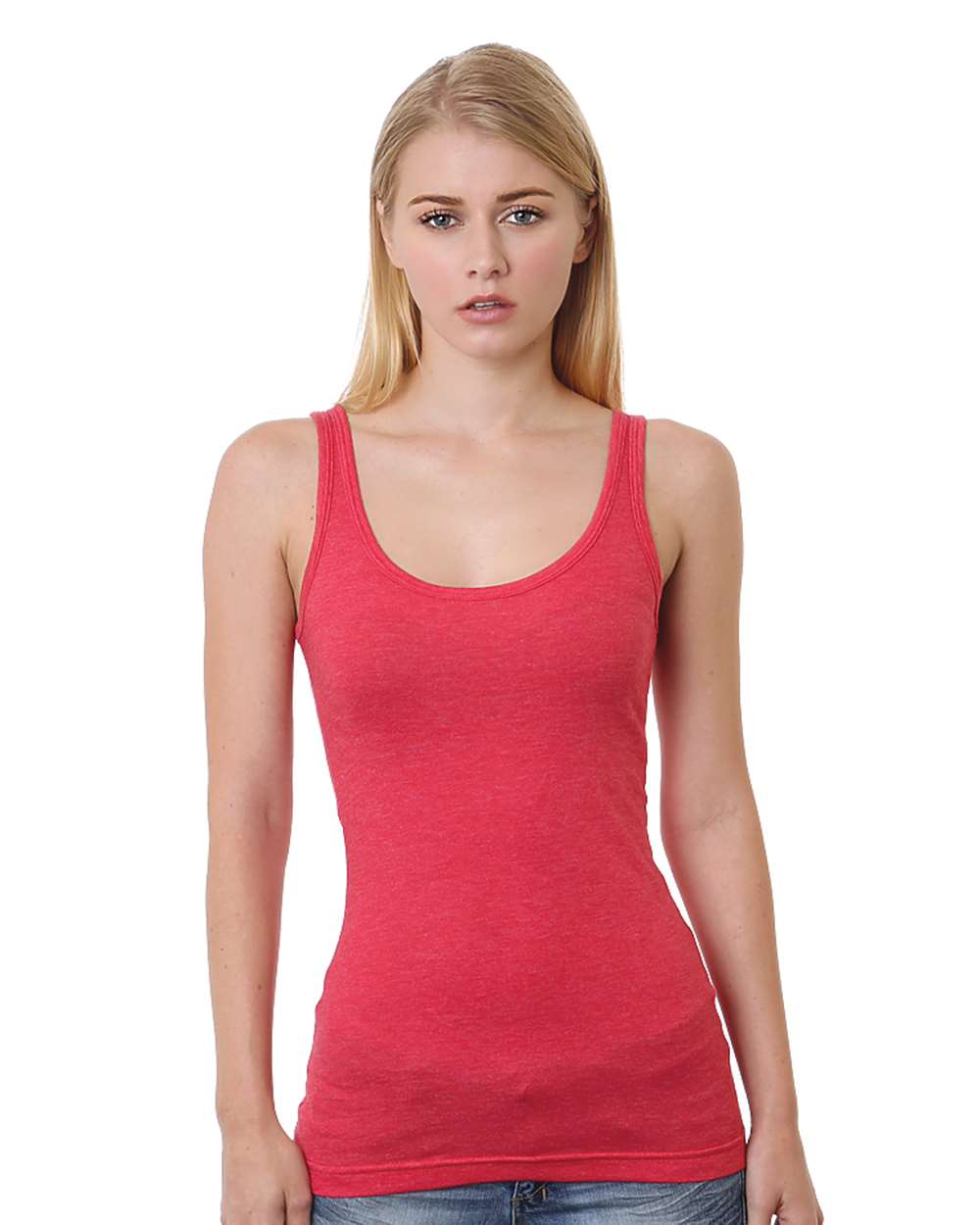 Front View of Heather Red Women's USA-Made Tank Top - 3410