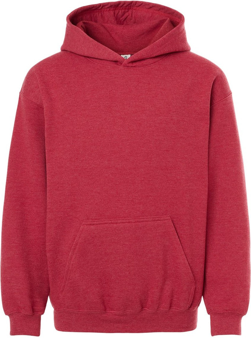 Front View of Heather Red Youth Hooded Sweatshirt - 320Y