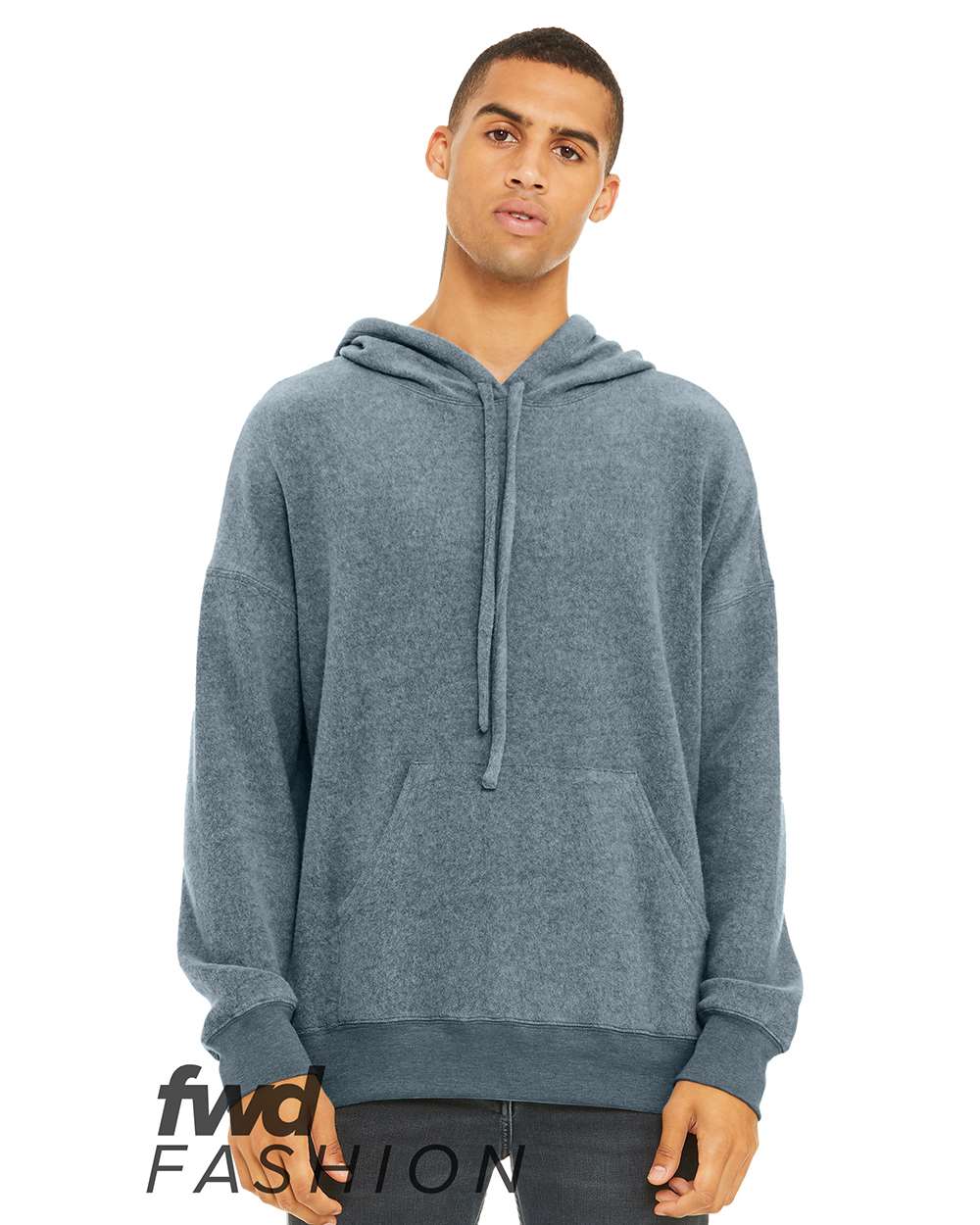 Front View of Heather Slate FWD Fashion Sueded Fleece Hoodie - 3329