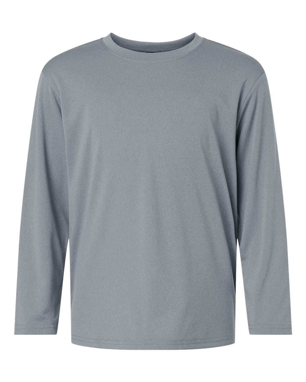 Front View of Heather Steel Pro-Lock Youth Performance Long Sleeve T-Shirt - 48400Y