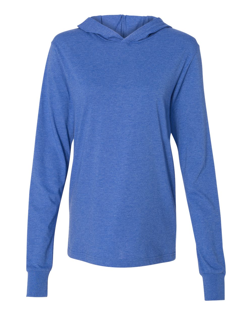 Front View of Heather True Royal Jersey Hooded Long Sleeve Tee - 3512