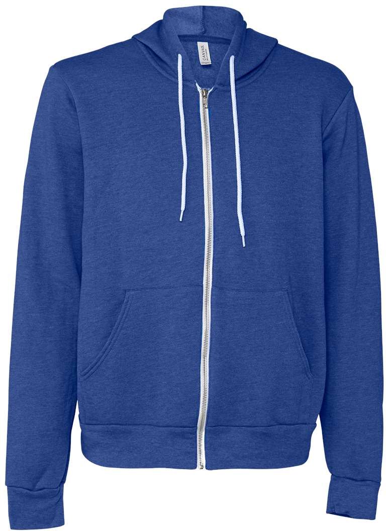 Front View of Heather True Royal Sponge Fleece Full-Zip Hoodie - 3739
