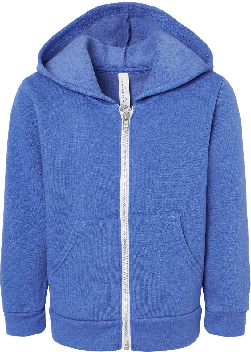 Front View of Heather True Royal Toddler Sponge Fleece Full-Zip Hoodie - 3739T