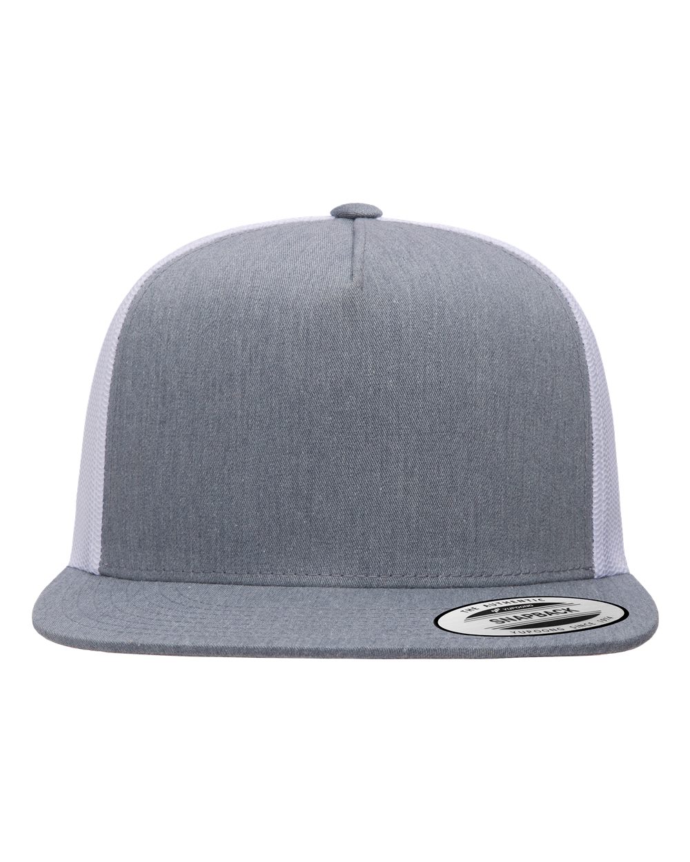 Front View of Heather/ White Five-Panel Classic Trucker Cap - 6006